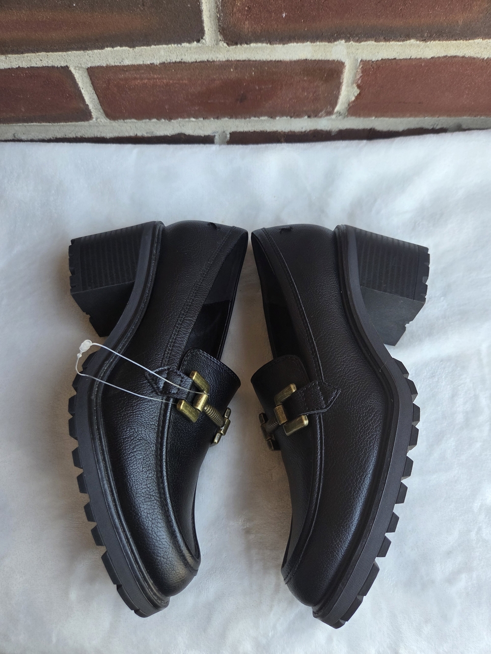 Zodiac Black Faux-Leather Lug Sole Loafers with Gold Buckle - Picture 3 of 12